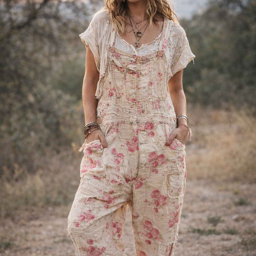 Magnolia Pearl Cream & Pink Floral Overalls Jumpsuit